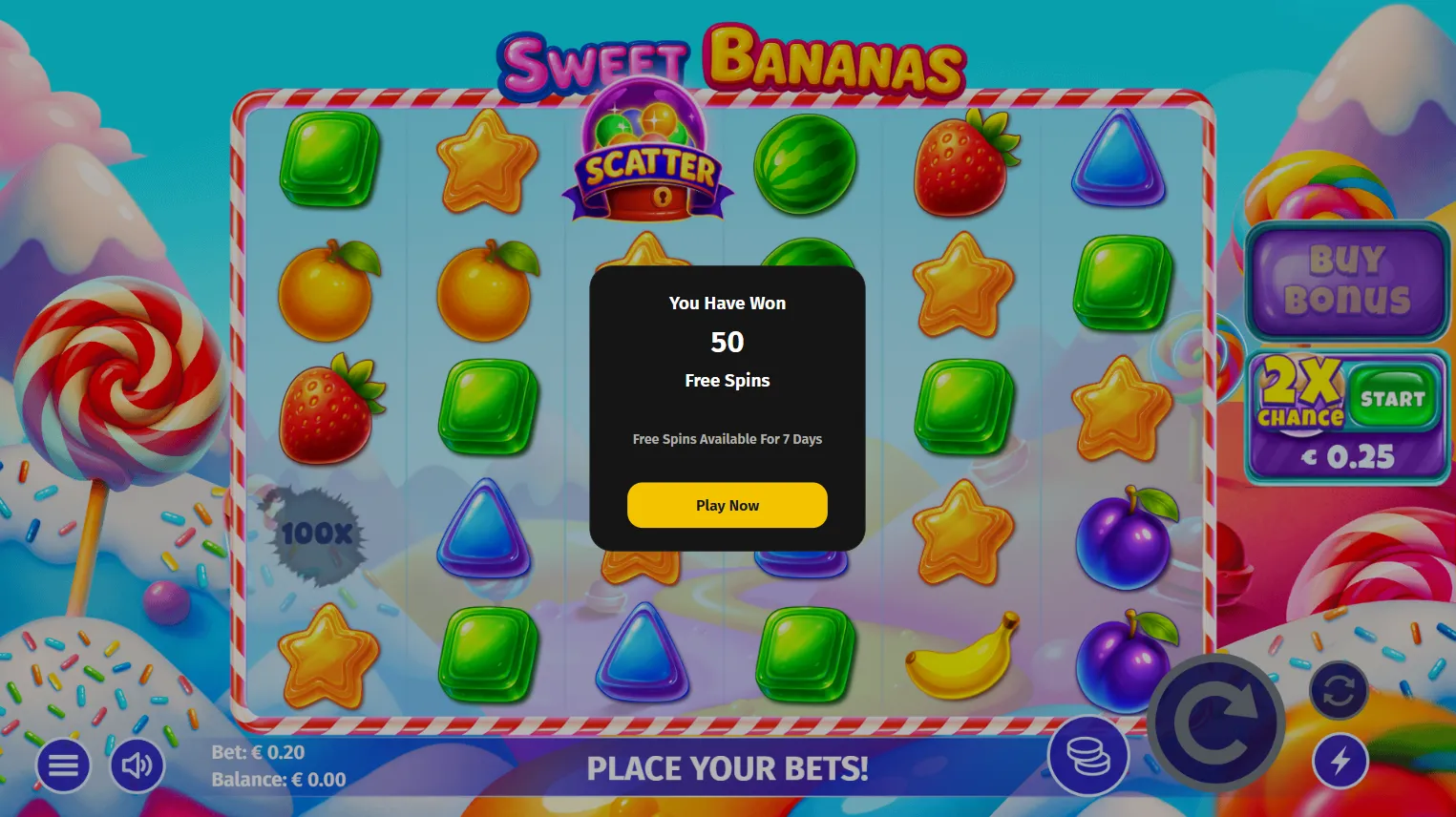 Slot Sweet Bananas con la notifica dei 50 giri gratuiti